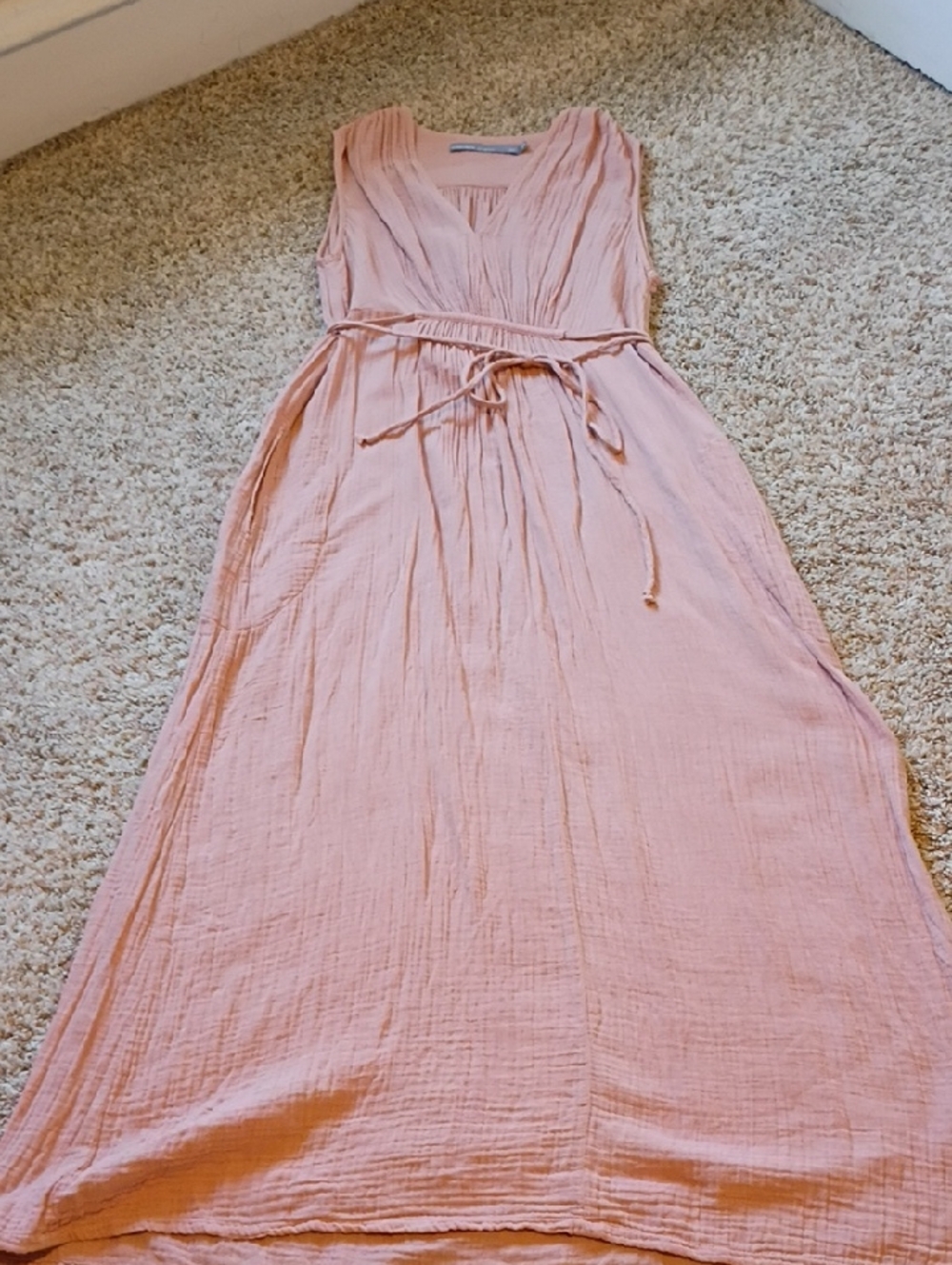 Ocean And Main Dusty Pink Sleeveless V-Neck Maxi Dress with Adjustable Tie